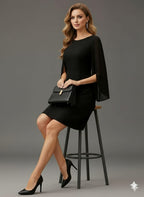 Women’s Elegant Black Puff Sleeve A-Line Maxi Dress –  Long Formal Gown With Round Neck, Flowy Floor-Length Design, Sophisticated Winter Fashion