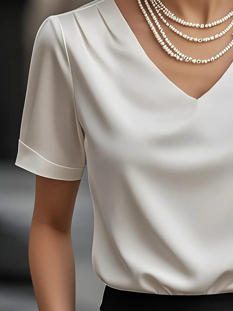 Stylish Ladies V-Neck Blouse, Short Sleeve, Durable Lightweight Top For Fashion Lovers