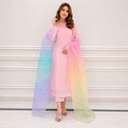 Pastel Baby Pink Luxury Pret Suit With Rainbow Ombre Dupatta