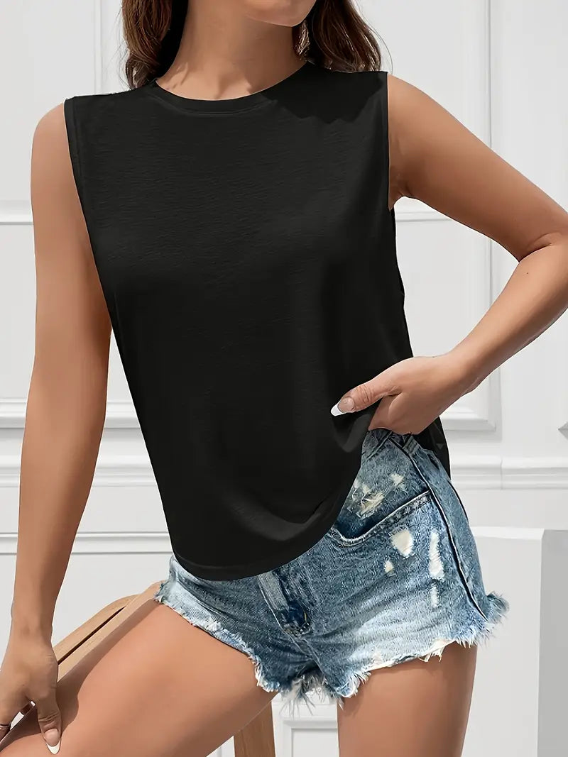 Elegant Summer Vest, Sleeveless Blouse, Lightweight Smooth Fabric, Casual Chic Simplistic Style