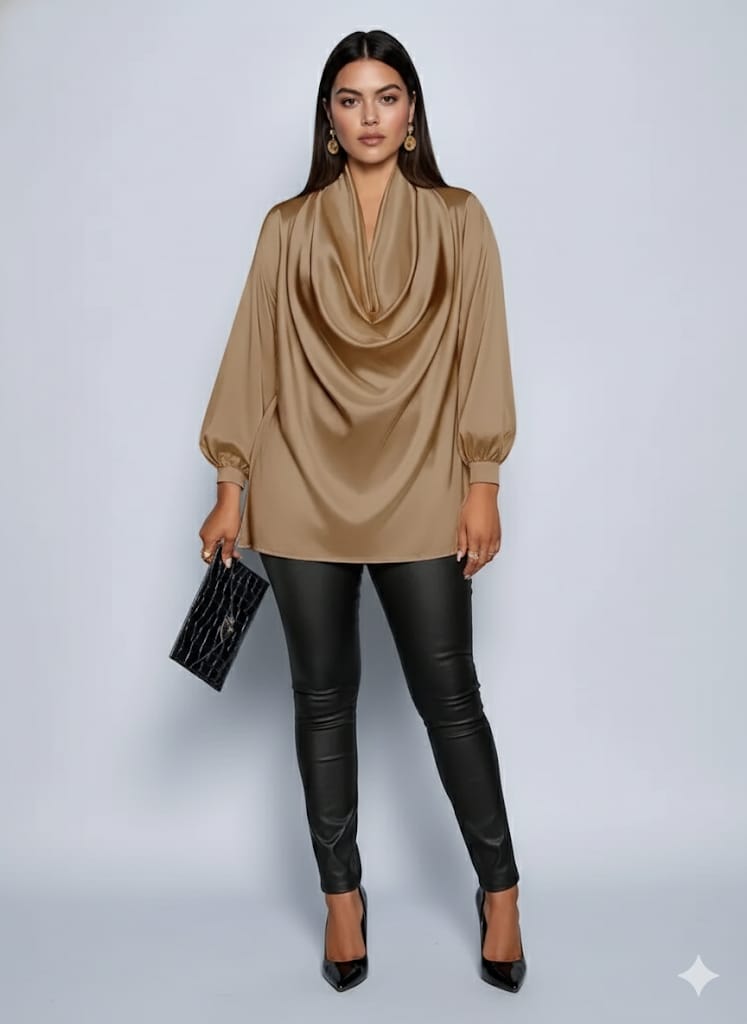 Women’s V-Neck Long Sleeve Blouse - Elegant Pleated Top, Loose Fit Shirt | Casual To Formal Wear | Versatile Fashion Blouse