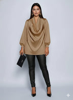 Women’s V-Neck Long Sleeve Blouse - Elegant Pleated Top, Loose Fit Shirt | Casual To Formal Wear | Versatile Fashion Blouse