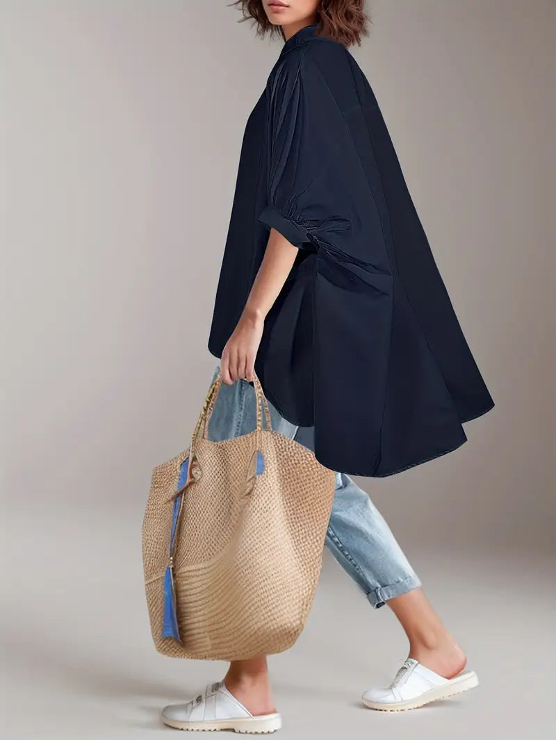 Women’s Chic Cover-Up Shirt –  Short Sleeve, Collared Casual Top For Summer Spring & Fall Outings