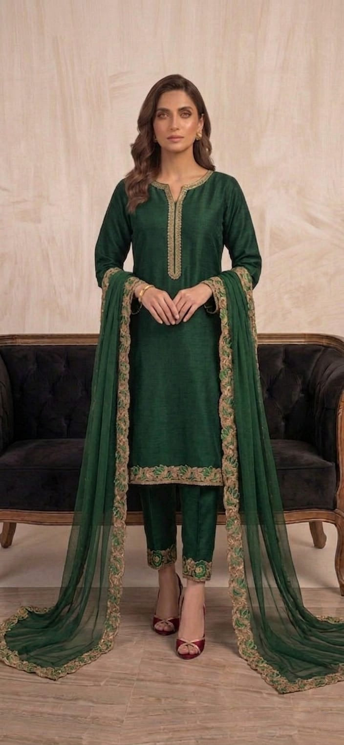 Black Embroidered Lace Three Piece Suit