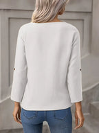 Fashionable Button-Up Shirt, Adjustable 3/4 Sleeve Button Professional And Casual Attire With Refined Design