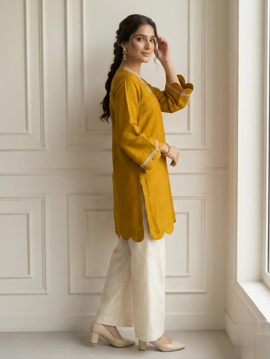 Casual Cotton Two Piece Outfit With Short Shirt & Trouser