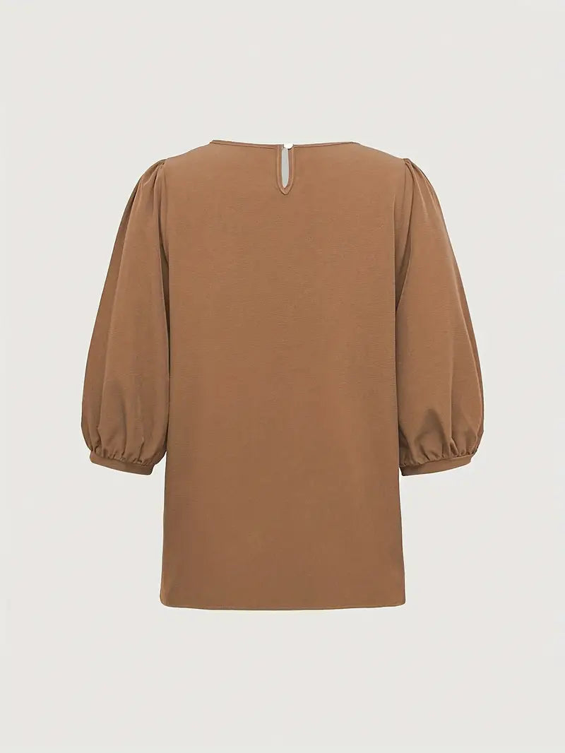 Fashionable Long Sleeve Blouse With Ruffle Details – Casual Crew Neck Shirt, Versatile Women’s Top, Ruffle Detail Blouse