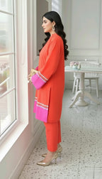 NISWA STYLE Elegant Cotton Contrast Suit – Two - Tone Long Shirt With Matching Trouser, Trendy Contrast Hem Shirt And Trouser.