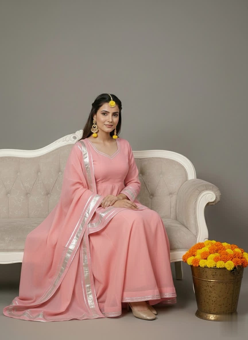 Yellow Flared Short Shirt Lehenga Dress, Stylish 3-Piece Ethnic Set With Embellished Dupatta With Decorative Silver Border