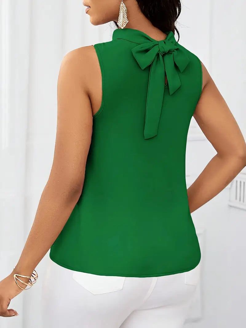 Trendy Solid Color Sleeveless Top For Women, High Neck, Lace-Up, Regular Fit