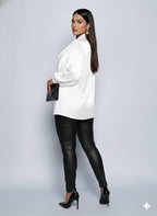 Women’s V-Neck Long Sleeve Blouse - Elegant Pleated Top, Loose Fit Shirt | Casual To Formal Wear | Versatile Fashion Blouse