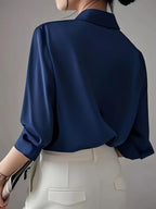 Elegant Long Sleeve Blouse, Classic Solid Color Button-Up Shirt With Lapel Collar, Office And Casual Wear