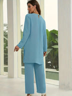 Elegant Women’s 2-Piece Set – Loose Round Neck Long Sleeve Top & Casual Wide-Leg Pants | Cozy Loungewear Outfit, Stylish Two-Piece Suit