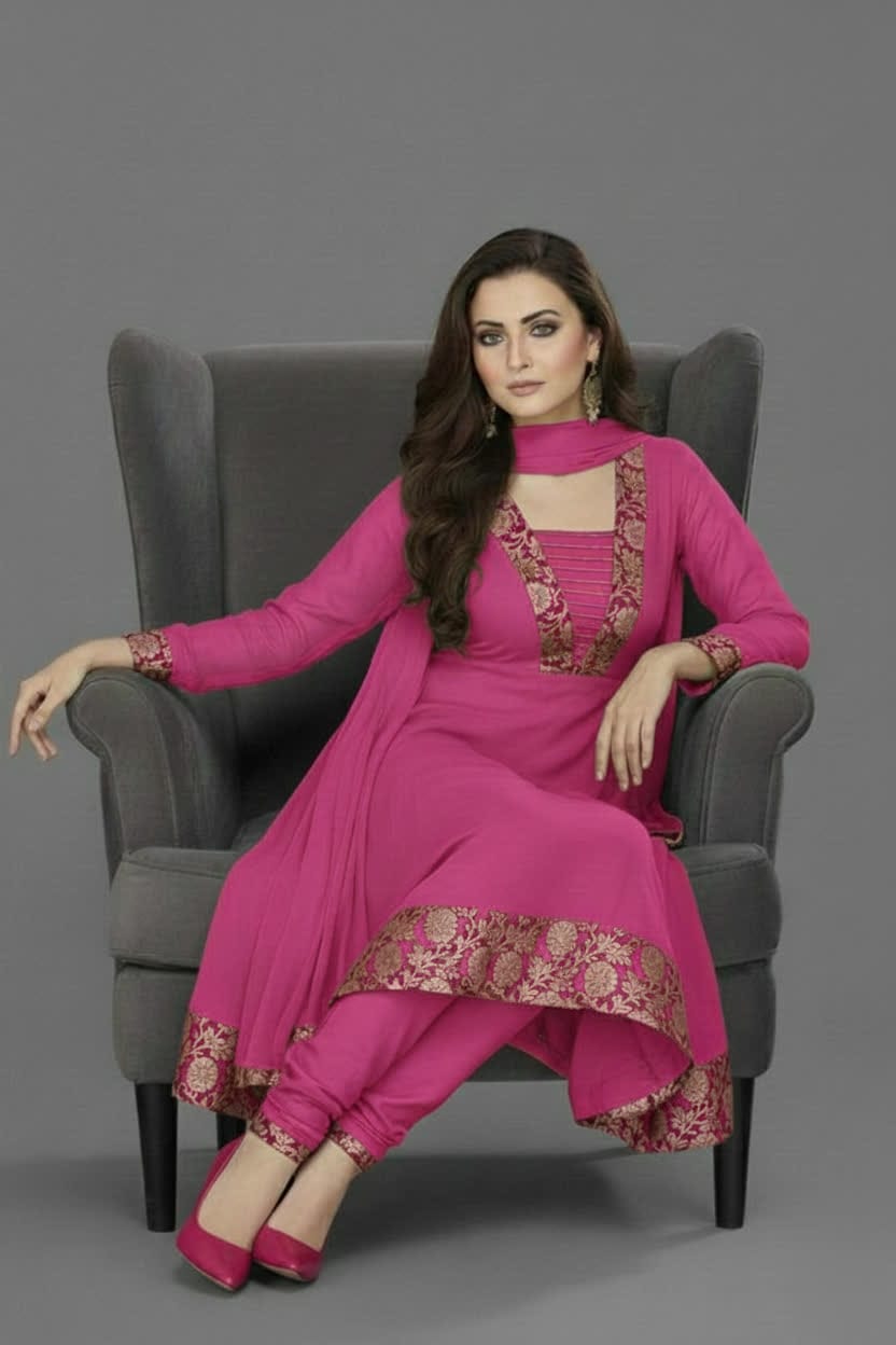 Premium Anarkali Dress Set – Women’s Churidar Suit With Chiffon Dupatta In Multiple Shades Party Wear & Festive Outfit.