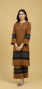 Elegant Cambric Cotton Long Kurti & Trouser Set For Women – Minimalist Light Shade Outfit With Contrast Patch Work.