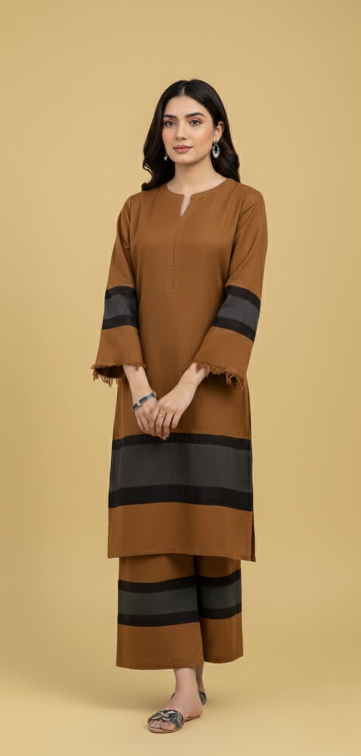 Elegant Cambric Cotton Long Kurti & Trouser Set For Women – Minimalist Light Shade Outfit With Contrast Patch Work.