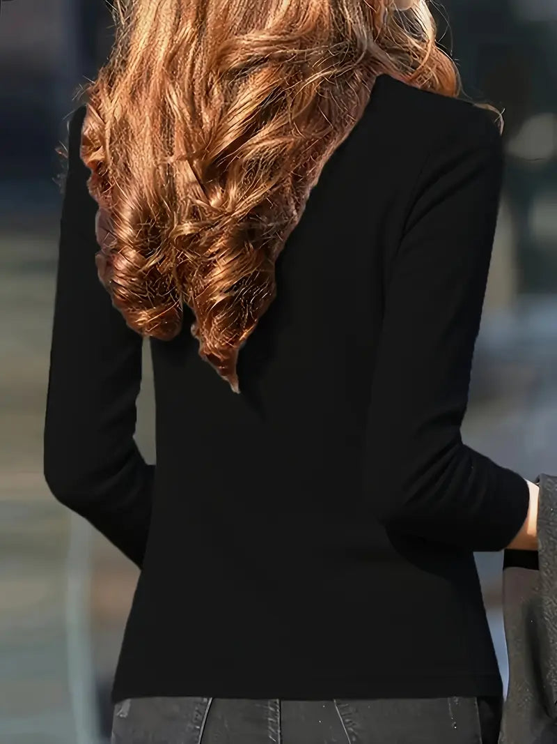 NISWA STYLE Elegant Women’s Blouse, Solid Color Long Sleeve V-Neck Shirt, Flowy Button-Up Formal Outfits