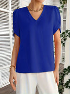 Elegant V-Neck Blouse, Non-See-Through Smooth Fabric, Casual And Office Shirt, Wardrobe Essential