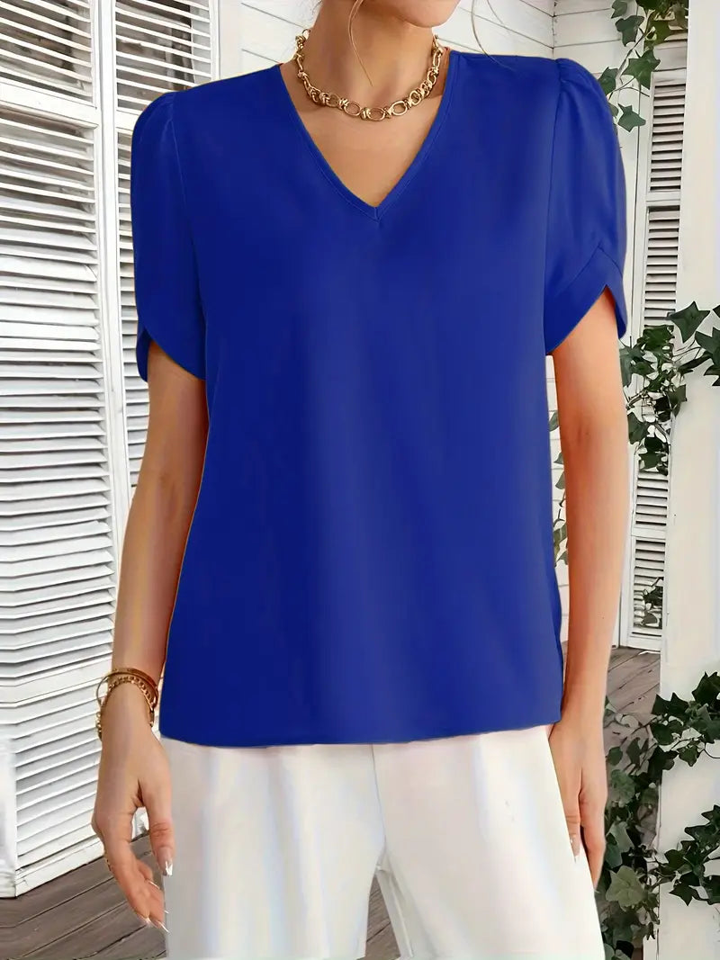Elegant V-Neck Blouse, Non-See-Through Smooth Fabric, Casual And Office Shirt, Wardrobe Essential