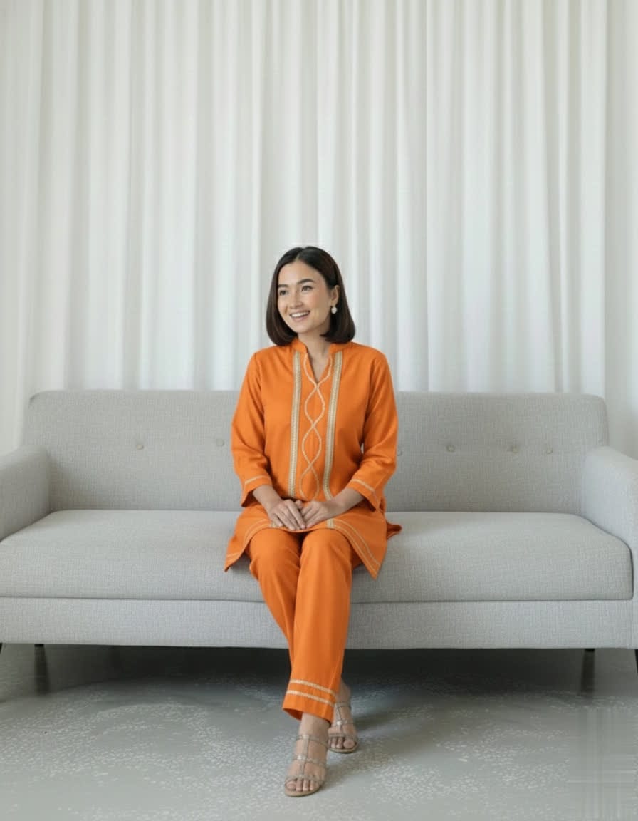 Cotton Slub Kurti Palazzo Set – Soft Co-Ord With Elegant Lace Detailing - Comfortable Daily Wear Kurta & Palazzo For Women