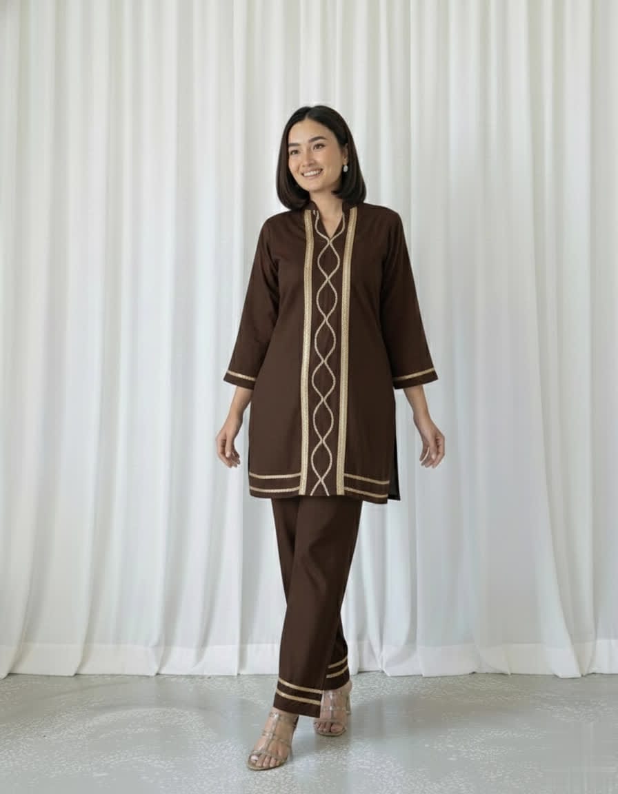 Cotton Slub Kurti Palazzo Set – Soft Co-Ord With Elegant Lace Detailing - Comfortable Daily Wear Kurta & Palazzo For Women