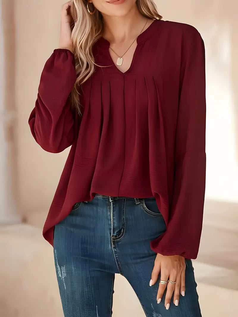 Elegant Pleated Office Blouse – Ice Silky Fabric Shirt For Women, Breathable & Stylish Wear