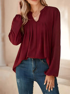 Elegant Pleated Office Blouse – Ice Silky Fabric Shirt For Women, Breathable & Stylish Wear