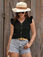 Elegant V-Neck Blouse With Puff Sleeves, Chic Button Down Shirt, Stylish Top Casual And Office Wear
