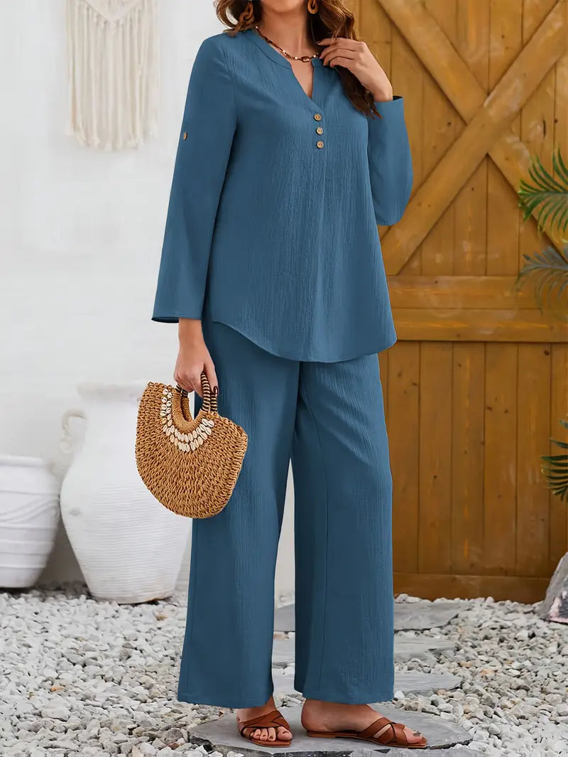 Women’s Two-Piece Elegant Long Sleeve Top Set – Chic Layered Outfit | Stylish Matching Set Fashionable Women’s Apparel