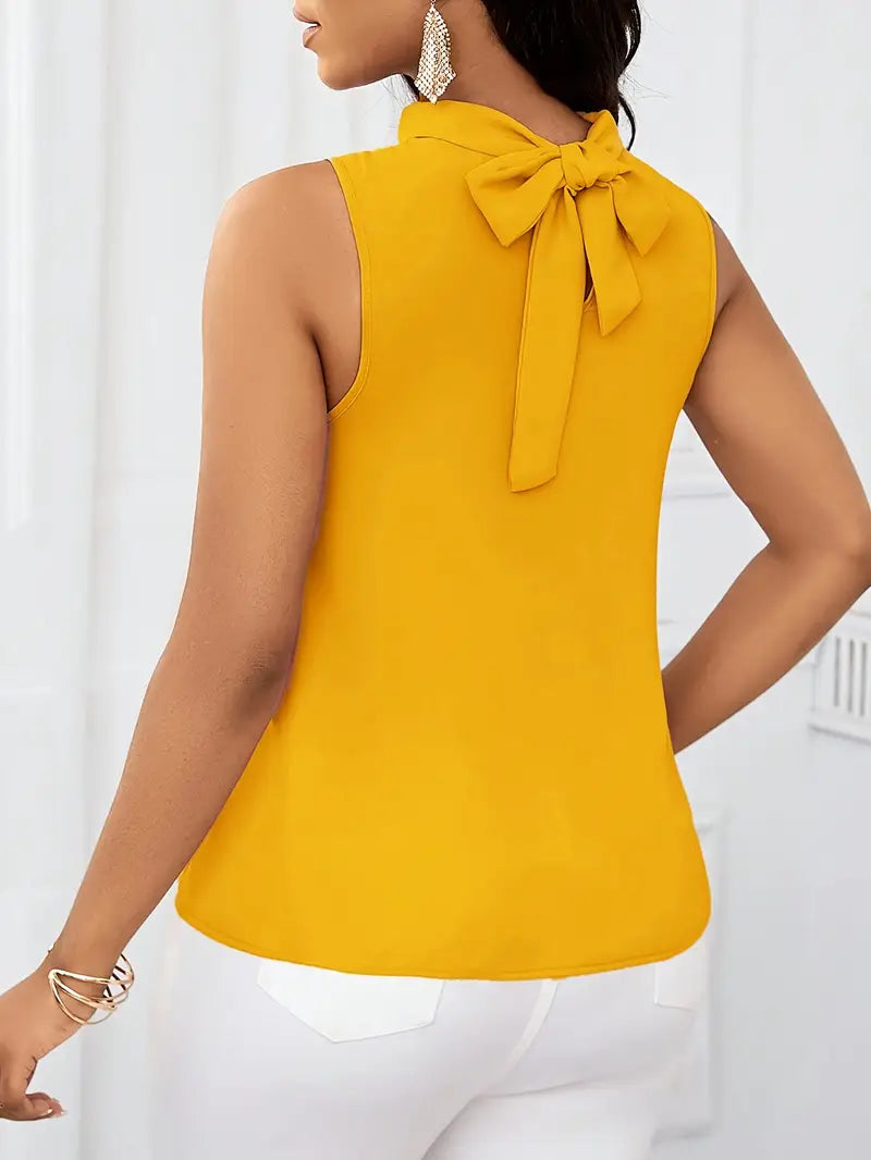 Trendy Solid Color Sleeveless Top For Women, High Neck, Lace-Up, Regular Fit