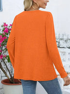 Elegant Long Sleeve Blouse For Women – Non-See-Through Button-Front Shirt, Square Neckline, Stylish Top