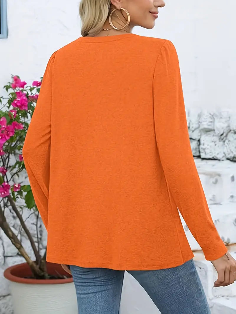 Elegant Long Sleeve Blouse For Women – Non-See-Through Button-Front Shirt, Square Neckline, Stylish Top