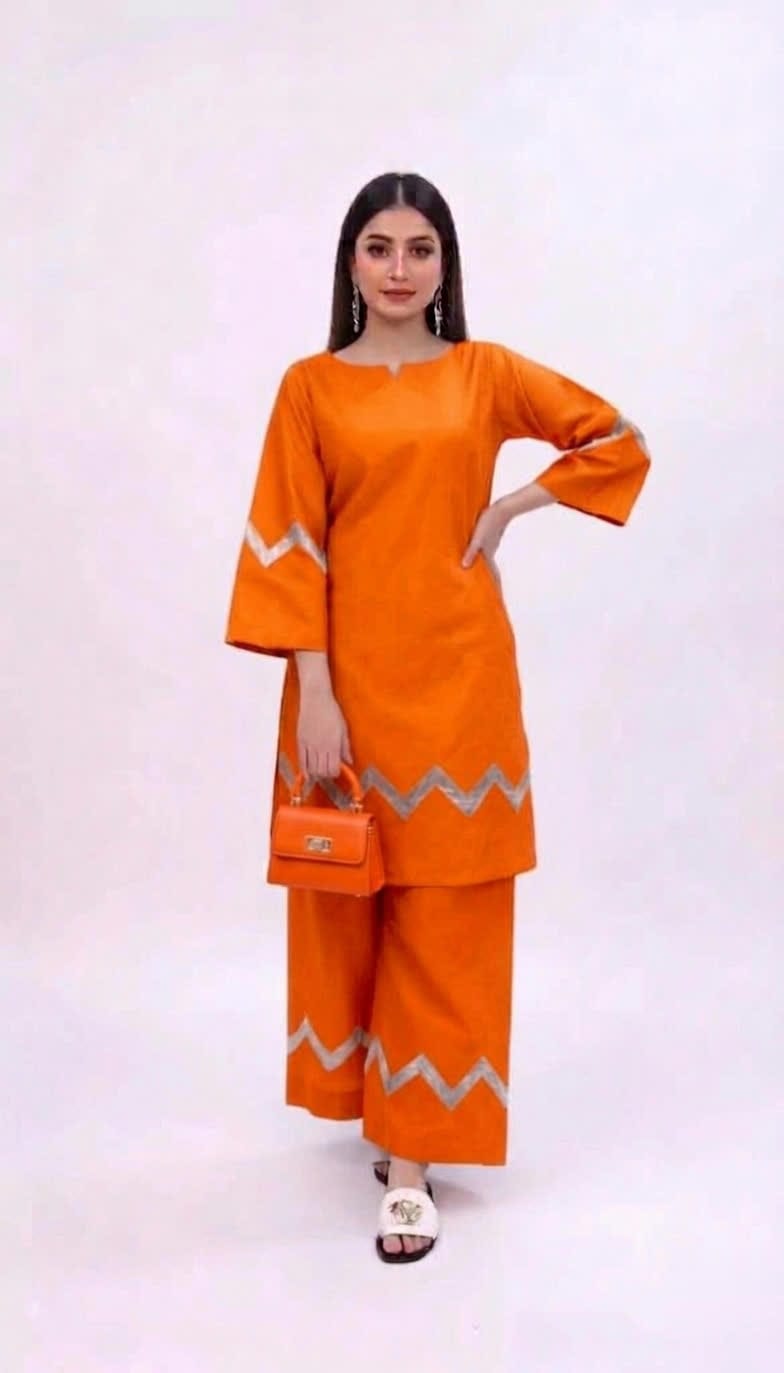 Elegant Royal Blue Silk Kurti & Wide-Leg Trouser Set – Women’s 2-Piece Outfit With Silver Zigzag Detailing