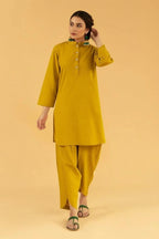 Mustard Yellow Women’s Two-Piece Set – Stylish Shirt & Straight Trouser For Casual & Office Wear