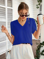 Elegant V-Neck Blouse, Non-See-Through Smooth Fabric, Casual And Office Shirt, Wardrobe Essential