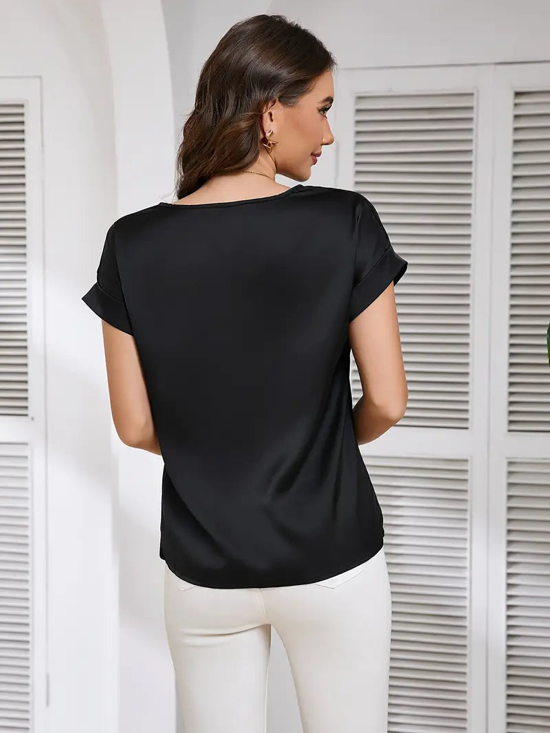 Niswa Style Elegantly Women’s Short-Sleeved T-Shirt, Casual Round Neck, Fashionable And Semi-Formal