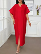 Women’s Elegant V-Neck Short Sleeve Maxi Dress – Flowy Fit, Glossy Finish – Perfect For Casual & Formal Wear