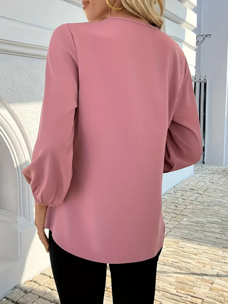 Elegant Long Sleeve V-Neck With Cross Front Design, Chic Solid Color Top For Seasonal Outfits
