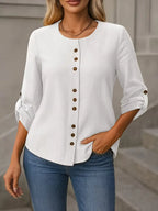 Fashionable Button-Up Shirt, Adjustable 3/4 Sleeve Button Professional And Casual Attire With Refined Design