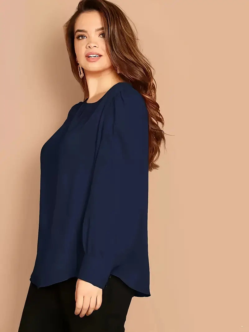 Versatile Long Sleeve Blouse For Women, Round Neck, Button-Up, Casual To Corporate Style