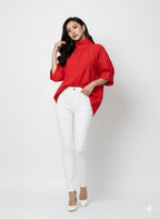 NISWA STYLE Casual Turtleneck Tunic Top – Half Sleeve  Non-Stretch Woven Fabric, High Neck Loose Fit Shirt For Women