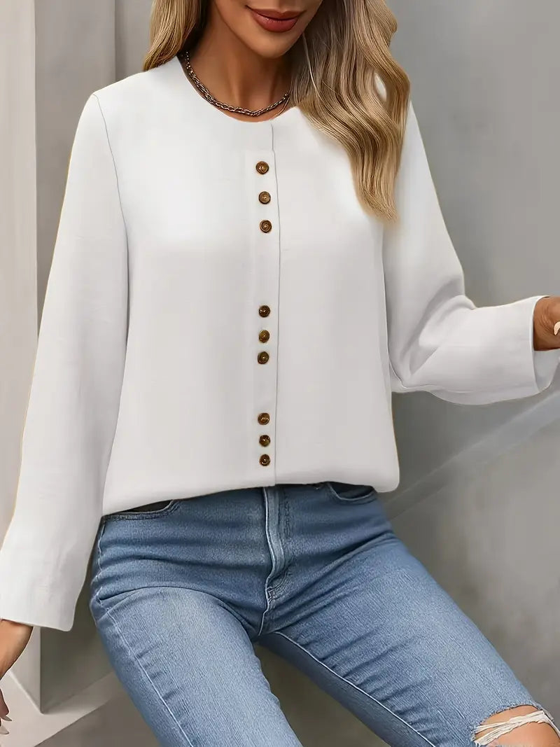 Fashionable Button-Up Shirt, Adjustable 3/4 Sleeve Button Professional And Casual Attire With Refined Design