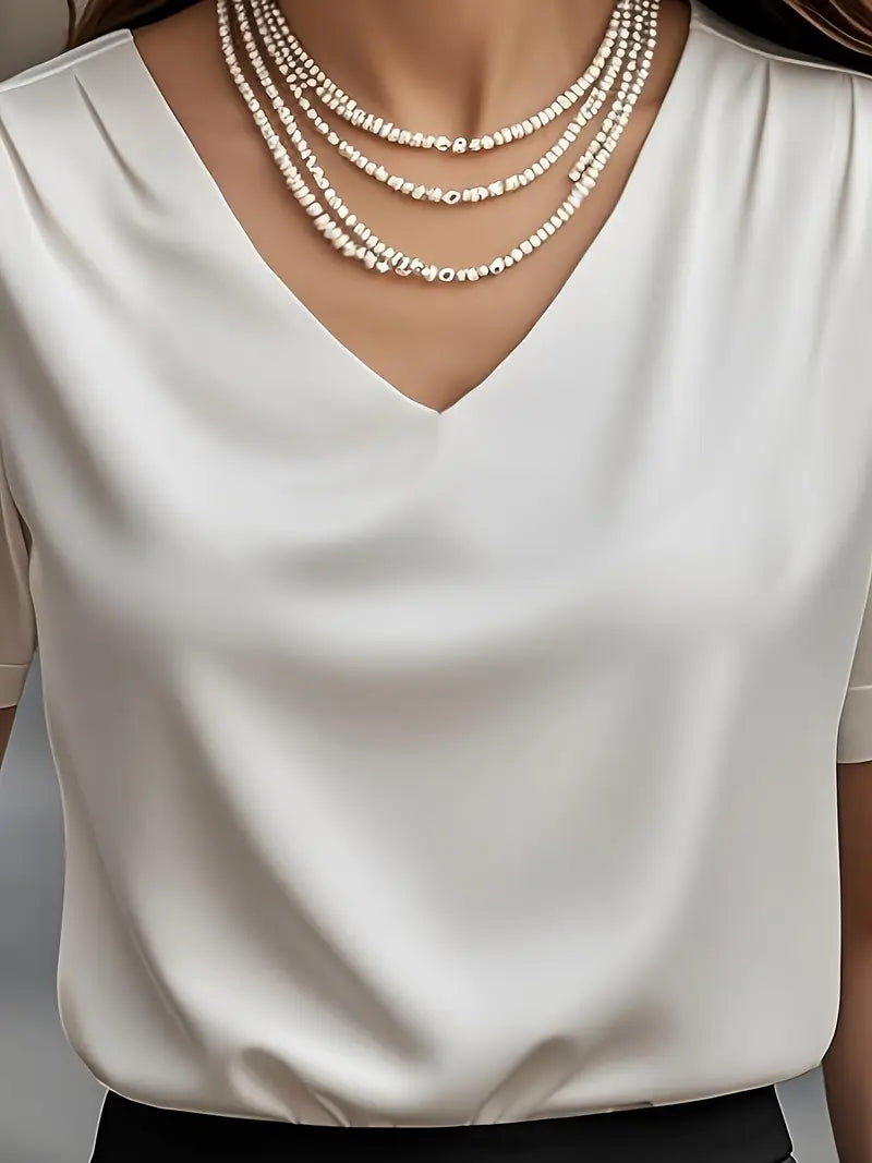 Stylish Ladies V-Neck Blouse, Short Sleeve, Durable Lightweight Top For Fashion Lovers