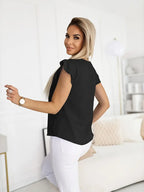Casual V-Neck Blouse With Ruffle Sleeves – Lightweight Top, Button-Up Front Shirt, Everyday Casual Wear