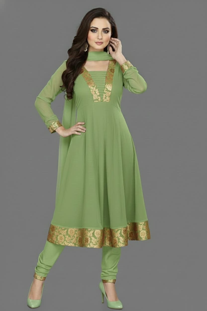 Premium Anarkali Dress Set – Women’s Churidar Suit With Chiffon Dupatta In Multiple Shades Party Wear & Festive Outfit.