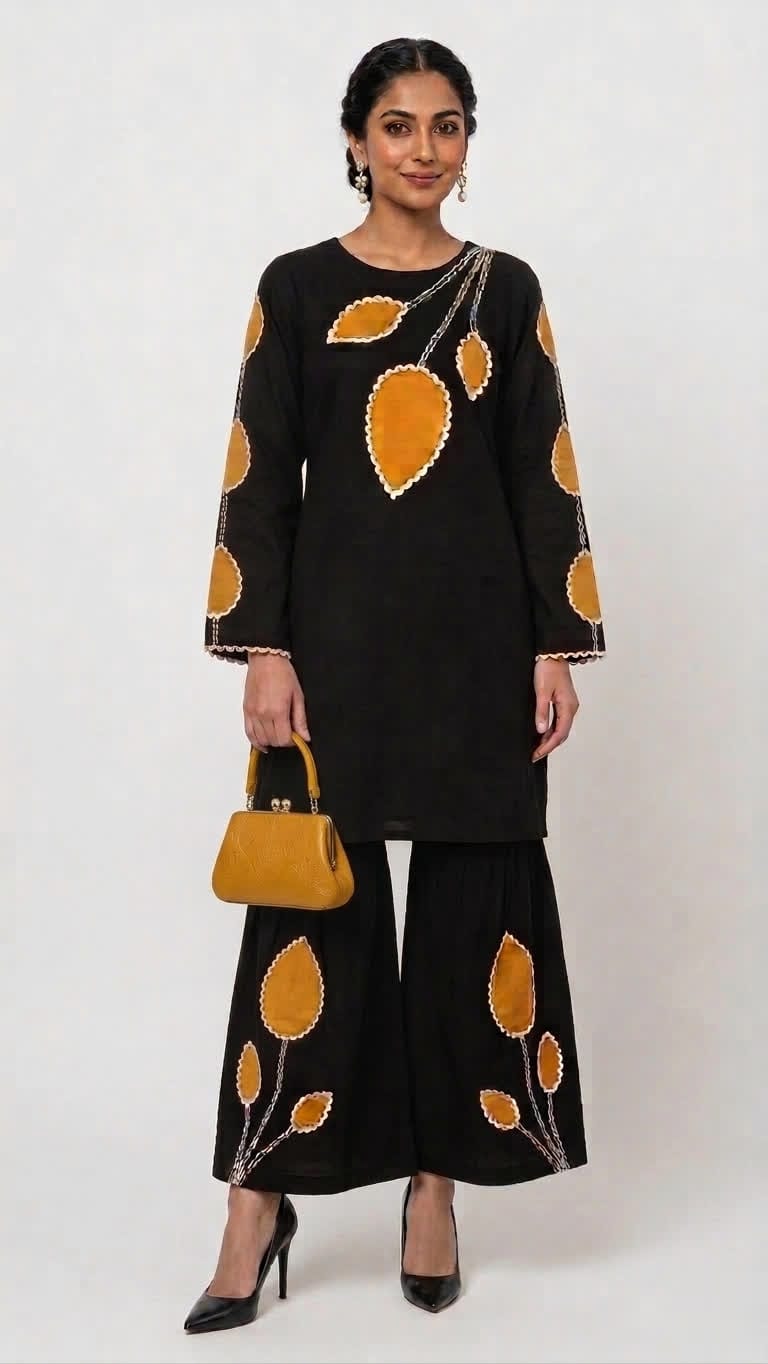 Black Floral Patch Work Co-Ord Set