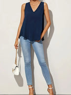 Minimalist Vest Dipped Hem – Asymmetrical Sleeveless, High-Low Top Black And Navy Blue For Stylish Outfits