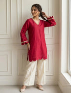 Casual Cotton Two Piece Outfit With Short Shirt & Trouser