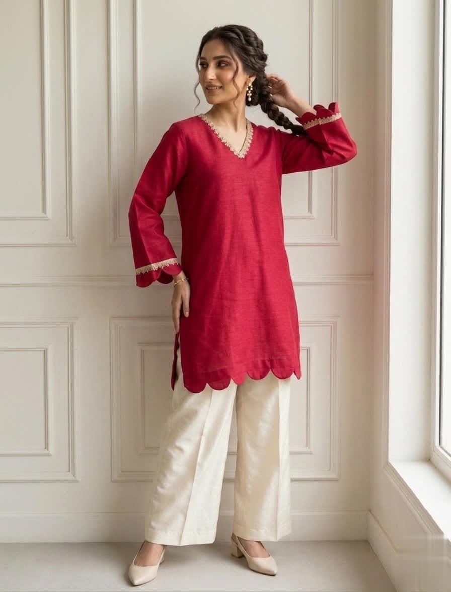 Casual Cotton Two Piece Outfit With Short Shirt & Trouser