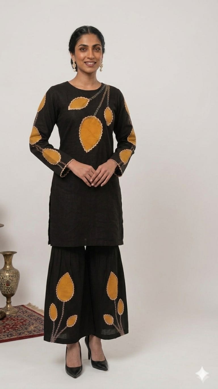 Black Floral Patch Work Co-Ord Set